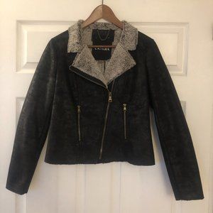 EUC - L'ATELIER sz SMALL Faux Suede Fur lined MOTO Jacket Sz S 103429 B22